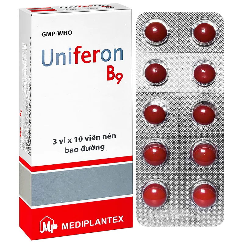 Uniferon B9 điều trị thiếu máu thiếu sắt và acid folic